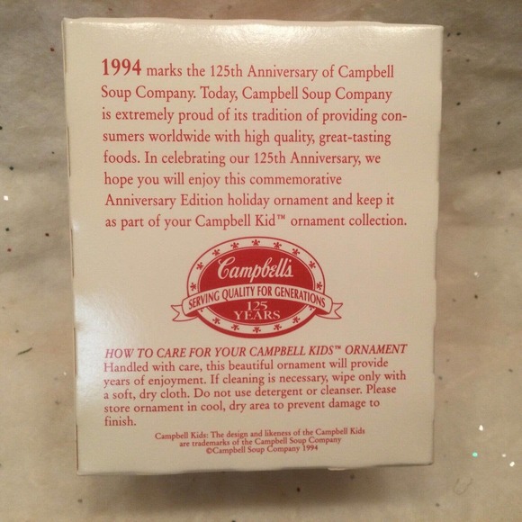Campbell's Soup Kids 125th Anniversary 1994 Glass Ball Christmas Ornament Gold - Picture 5 of 6